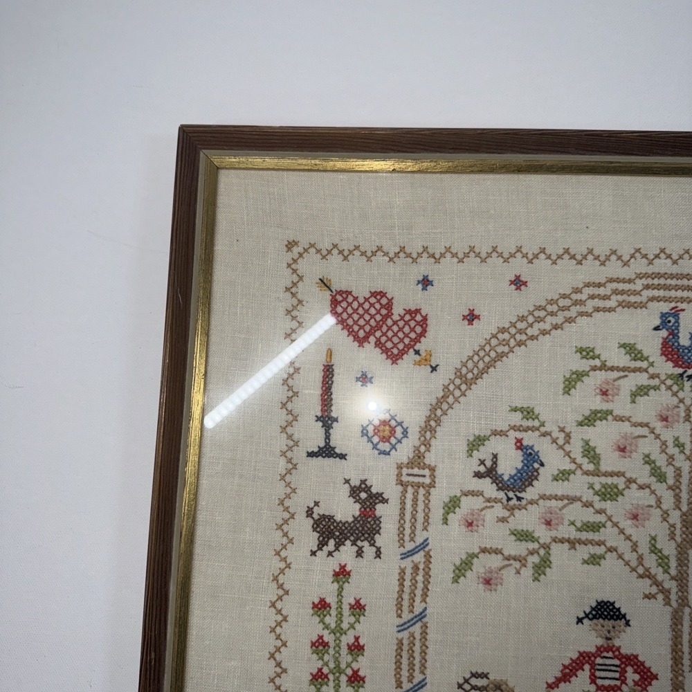 Cross Stitch Needlework Sampler Framed Vintage - Picture 3 of 9